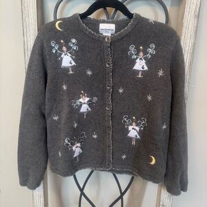 Breckenridge Gray Cardigan with‎ Fairy and Moon Design Size Petite Large